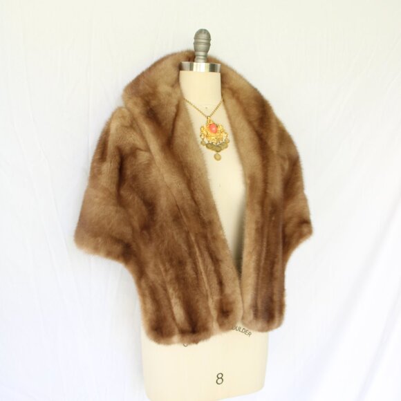 Vintage Mink fur stole wrap cape coat Jacket shawl brown tan Jackie O 1960's - Picture 4 of 10